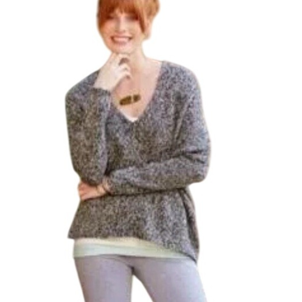 Matilda Jane Size Small Marled Vee Sweater Black Gray Oversized‎ Pullover V-neck